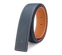 Vatee's Cinturones de cuero genuino reversibles para hombres/mujeres correa de cinturón de repuesto sin hebilla 32mm de ancho 105cm de largo Amarillo & Azul oscuro