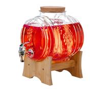 Vatillo de vidrio con grifo, juego de decantador de whisky con soporte, dispensador de bebidas en forma de barril de 3-5 l, dispensador de líquidos, dispensador de jarra de vidrio, boquilla