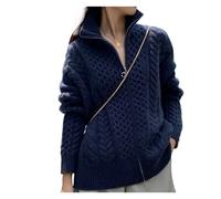 VATIVA Mujer 100% cachemir suelta cremallera delgada suéter grueso de punto de cachemira de cuello alto (Color: Azul, Tamaño: S)