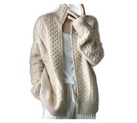 VATIVA Mujer suéter de cachemira 100% suelto fino con cremallera suéter grueso de cuello alto de cachemira tejido Cárdigan (Color: CRUDO, Talla: M)