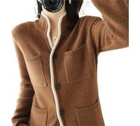 VATIVA Suéter 100 % de cachemira para mujer, cárdigan de cuello alto para otoño/invierno, chaqueta de punto casual (color: color caramelo, talla: L)