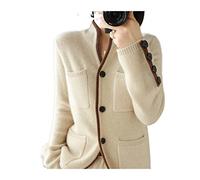VATIVA Suéter 100 % de cachemira para mujer, cárdigan de cuello alto para otoño/invierno, chaqueta de punto casual (color: crudo, talla: L)