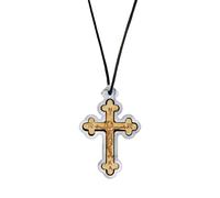 VATOPEDI MONASTERY Collar con Cruz de Madera y cordón del Monte Athos - Cruz de Haya Hecha a Mano con diseño bizantino, Colgante religioso Cristiano ortodoxo, Estuche Gris