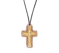 VATOPEDI MONASTERY Collar con Cruz de Madera y cordón del Monte Athos - Cruz ortodoxa de Haya Hecha a Mano con diseño bizantino, Colgante religioso Cristiano para Uso Diario, Estuche Rosa