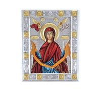 VATOPEDI MONASTERY Icono Artesanal del Santo Cinturón de la Teotokos sobre Lienzo del Monte Athos (19 x 15 cm)