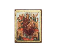 VATOPEDI MONASTERY Icono en lienzo envejecido de madera del siglo XVII de Panagia Pantanassa con fondo de color del Monte Athos (13 x 10 cm)
