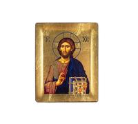 VATOPEDI MONASTERY MOUNT ATHOS Jesucristo - Icono de madera en relieve del siglo XIII sobre lienzo con fondo dorado del monte Athos (13 x 10 cm)