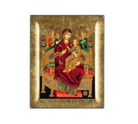 VATOPEDI MONASTERY MOUNT ATHOS Panagia Pantanassa - Icono religioso milagroso de madera en relieve sobre lienzo con fondo dorado del monte Athos (13 x 10 cm)