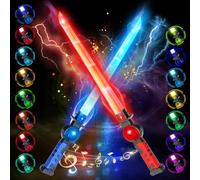 VATOS 2 Sables Luminosos Recargables para Niños, 15 Colores Variables con Efectos de Sonido de Combate, Juguete de Sable Luminoso LED Retráctil 2 en 1 para Cosplay, Fiestas en Samurai