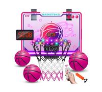 VATOS Aro de baloncesto rosa para branquias con marcador electrónico, 7 luces de color, control remoto para niñas de 5 a 12 años, juego de baloncesto interior rosa