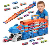 VATOS Camión de Transporte de Dinosaurios Con 6 Autos de Carreras Para Niños de 3 a 8 Años - Juego de Juguetes Portátil