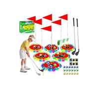 VATOS Golf iluminado 2 en 1 para niños, juego de chip de golf y lanzamiento de puf con 6 objetivos LED, 2 palos, 18 pelotas, juego de golf nocturno para fiestas en interiores y exteriores, patio