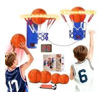 VATOS Juego de 2 juguetes de aro de baloncesto LED - Mini juguete de baloncesto para interiores para niños con 2 modos de juego, efecto de sonido, puntuación automática y 4 bolas, aro de baloncesto