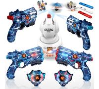 VATOS Juego de etiquetas láser recargable con proyector, pistola de juguete para 2 jugadores con proyector e indicador digital de puntos LED, juegos de disparos con 3 objetivos, juguete familiar