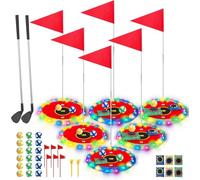 VATOS Juego de golf iluminado para niños, juego de golf y lanzamiento 2 en 1, 16 pelotas, 2 palos, 6 objetivos iluminados, juego de juego para interiores y exteriores, regalos para niños y niñas de 3