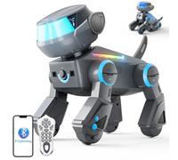 VATOS Perro Robot Bluetooth para Niños, Perrorobot Interactivo Programable con Ojos LED Multicolores, Perro Robot Recargable con Mando a Distancia Que Canta y Baila, Regalo para Niños Niñas, Gris