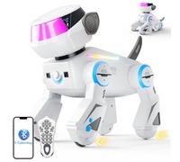 VATOS Perro Robot Bluetooth para Niños,Perrorobot Interactivo Programable con Ojos LED Multicolores,Perro Robot Recargable con Mando a Distancia Que Canta y Baila, Regalo para Niños Niñas, Blanco