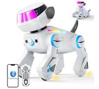 VATOS Perro Robot Recargable para Niños, Perro Robótico a Control Remoto con Ojos LED Multicolores y 17 Funciones Interactivas, Juguete de Cachorro Robot Que Canta y Baila, Regalo para Niños, Blanco