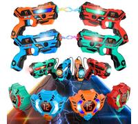 VATOS Recargable Laser Tag Set 4 Packs - En Tiempo Real de Datos Sync Infrarrojos Laser Tag Sets, 4 Jugador Lazer Tag Juego de Disparos para Niños Adolescentes Edad 6-12 años