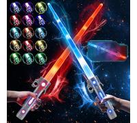 VATOS Sables de Luz LED para Niños, Juego 2 en 1 Retráctil con 15 Colores y Sonidos de Combate Realistas, Espadas Láser Recargables para Cosplay, Disfraces, Regalo de Cumpleaños y Halloween
