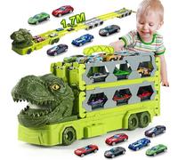 VATOS Transporte Truck Juguetes Coches para Niños Edad 3 4 5 6 7 Juguete Portátil de Dinosaurio Pista de Carreras Camión Juguete con 6 Coche de Carreras, Transportador Camión Vehículos Juego de