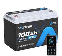VATRER POWER 12V 100Ah Bluetooth Batería Litio LiFePO4 con 100A BMS Batería Recargable 1280W más de 5000 Ciclos Profundos para RV, Barco, Casa, Aplicación Fuera Red Camper, Sistema Solar