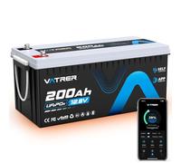 VATRER POWER Batería Litio 12V 200Ah Calefacción Batería LiFePO4 Bluetooth con 200A BMS Batería Recargable 5000 Ciclo Profundo para RV, Solar, Caravana, Aplicación Fuera Red
