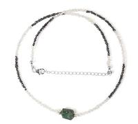 Vatslacreations - Calidad AAA Natural Herkimer Diamante Cuarzo Esmeralda Y Negro Rough Diamond Beads Collar Nuggets Forma Hecho a Mano Joyas de Plata (45 cm), Piedra, Diamante Herkimer