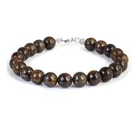 Vatslacreations Pulsera de piedras preciosas redondas de bronce brillante de 20 cm, pulsera de plata de broncita con cuentas marrones, regalo curativo de broncita, pulsera unisex de 8 mm, Piedra,