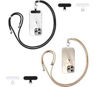 Vauki 2 Cordón para Teléfono Cadena Universal con 4 Parche, Colgar Teléfono con Correa Móvil en Cuello Ajustable Cuerda para la Mayoría de los Smartphone para iPhone Samsung Xiaomi Redmi, Negro+Oro