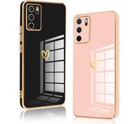 Vauki 2 Pack Funda para Oppo A16/A16s/A54s, Carcasa con Amor Corazón, Suave Silicone TPU Soft Case Love Patrón Anti-Arañazos Anti-Choques Bumper Cover Niños y Niñas for Oppo A16/A16s/A54s,Negro y Rosa