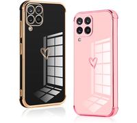 Vauki 2 Pack Funda para Samsung Galaxy A12/M12/A12 Nacho, Patrón de Corazón Carcasa, Silicone TPU Soft Case Resistente a los Golpes para Samsung A12, Negro y Rosa