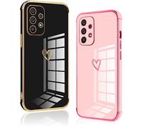 Vauki 2 Pack Funda para Samsung Galaxy A53 5G, Patrón de Corazón Carcasa, Silicone TPU Soft Case Resistente a los Golpes para Samsung A53 5G, Negro y Rosa