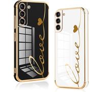 Vauki 2 Pack Funda para Samsung Galaxy S21 5G 6.2", Patrón de Corazón Carcasa, Silicone TPU Soft Case Resistente a los Golpes para Samsung S21 5G Niños y Niñas Cover, Negro y Blanco