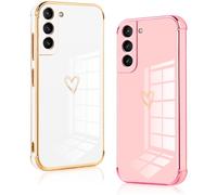 Vauki 2 Pack Funda para Samsung Galaxy S21 FE 5G 6.4", Patrón de Corazón Carcasa, Silicone TPU Soft Case Resistente a los Golpes para Samsung S21 FE 5G Niños y Niñas Cover, Blanco y Rosa