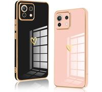 Vauki 2 Pack Funda para Xiaomi 11 Lite 5G NE/Mi 11 Lite 4G/5G, Carcasa con Amor Corazón, Silicone TPU Soft Case Love Patrón Anti-Arañazos Anti-Choques Bumper Cover for Xiaomi 11 Lite, Negro y Rosa