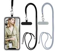 Vauki 2 Piezas Cordón para Teléfono Cadena Universal con Parche, Colgar Teléfono con Correa Móvil en Cuello Ajustable Cuerda para la Mayoría de los Smartphone para iPhone Samsung Redmi, Negro+Gris
