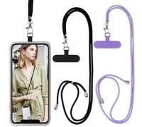 Vauki 2 Piezas Cordón para Teléfono Cadena Universal con Parche, Colgar Teléfono con Correa Móvil en Cuello Ajustable Cuerda para la Mayoría de los Smartphone para iPhone Samsung Redmi, Negro+Morado