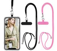 Vauki 2 Piezas Cordón para Teléfono Cadena Universal con Parche, Colgar Teléfono con Correa Móvil en Cuello Ajustable Cuerda para la Mayoría de los Smartphone para iPhone Samsung Redmi, Negro+Rosa