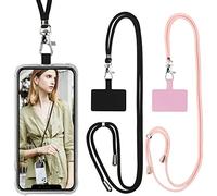 Vauki 2 Unidades Parche paraTeléfono Cadena paraTeléfono Móvil, Correa de Cuello Cuerda para Móvil Colgante Nylon Ajustable Desmontable para la Mayoría de Teléfonos para iPhone Samsung Xiaomi Negro