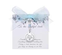 Vauki Colgante de ramo de novia Something Blue con símbolo de ángel, perlas de plata azules y grabado - regalo de bodas personalizado para novia, hija, dama de honor para un recuerdo duradero