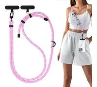 Vauki Cordón para Teléfono Cadena Universal con 2 Parche, Colgar Teléfono con Correa Móvil en Cuello Ajustable Cuerda para la Mayoría de los Smartphone para iPhone Samsung Redmi, Rosa