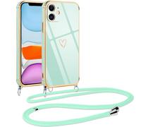 Vauki Funda con Cuerda para iPhone 11, Patrón de Corazón TPU Carcasa, con Colgante Ajustable Collar Correa para el Cuello Cadena Cuerda, AntiChoque Suave Silicona Cover para iPhone 11 6.1", Verde