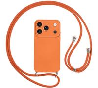 Vauki Funda con Cuerda para iPhone 17 Pro,Mate Silicona Carcasa con Cordón Correa Colgante Ajustable Collar Correa Teléfono Trasero a Prueba de Golpes Case Cover,Orange