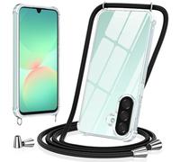 Vauki Funda con Cuerda para Samsung Galaxy A26 5G, Carcasa Transparente PC+TPU Suave Silicona Correa Colgante Ajustable Collar, Protección Case con Cordón para Samsung A26 5G, Negro