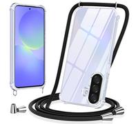 Vauki Funda con Cuerda para Samsung Galaxy A36, Carcasa Transparente PC+TPU Suave Silicona Correa Colgante Ajustable Collar, Protección Case con Cordón para Samsung A36, Negro