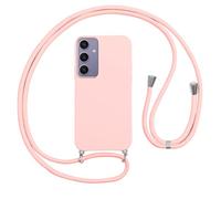 Vauki Funda con Cuerda para Samsung Galaxy S24 Plus, Love-Heart Patrón Galvanoplastia Carcasa, Suave Silicona Correa Colgante Collar, Protección Case con Cordón para Samsung S24+, Rosa