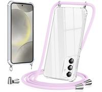 Vauki Funda con Cuerda para Samsung Galaxy S25, Carcasa Transparente PC+TPU Suave Silicona Correa Colgante Ajustable Collar, Protección Case con Cordón para Samsung S25, Púrpura