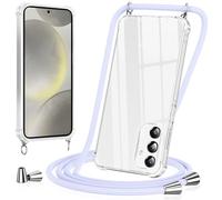 Vauki Funda con Cuerda para Samsung Galaxy S25, Carcasa Transparente PC+TPU Suave Silicona Correa Colgante Ajustable Collar, Protección Case con Cordón para Samsung S25, Morado