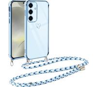 Vauki Funda con Cuerda para Samsung Galaxy S25 Plus 5G, Patrón de Corazón TPU Carcasa, con Colgante Ajustable Collar Correa para el Cuello Cadena Cuerda, AntiChoque Suave Cover para Samsung S25+, Azul